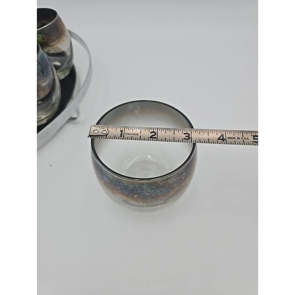 Queen's Luster Silver Fade Bar Set with Roly Poly Glasses Ice Bucket Tray Tongs